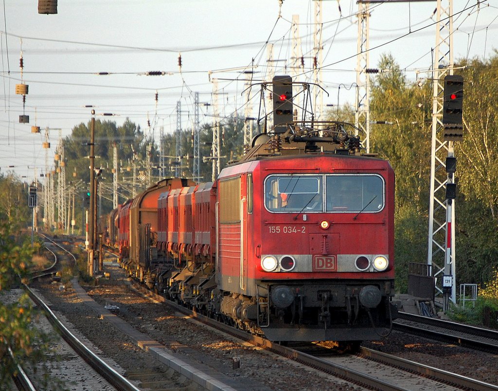 155 034-2 mit einem gemischten G�terzug Richtung Karower Kreuz Berlin, 18.09.09 Berlin-Karow.