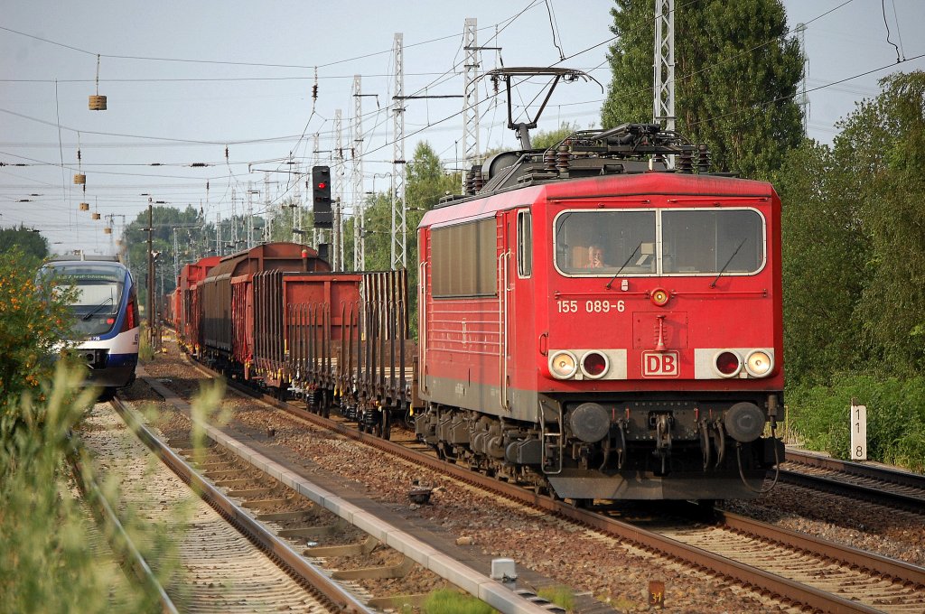 155 089-6 mit einem gemischten G�terzug Richtung Karower Kreuz Berlin, 01.07.10