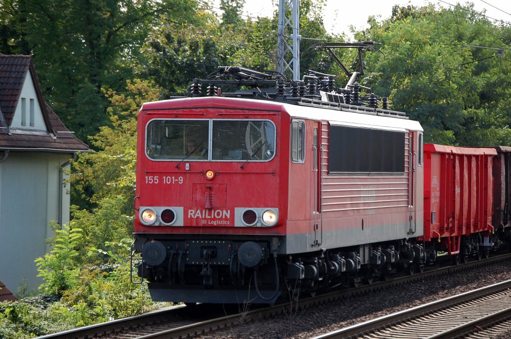 155 101-9 mit einem Ganzzug offener G�terwagen Richtung Bernau, 11.09.08 Berlin-Karow.