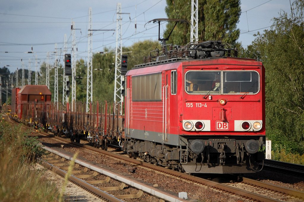 155 113-4 mit gemischtem G�terzug am 06.09.12 Berlin-Karow.