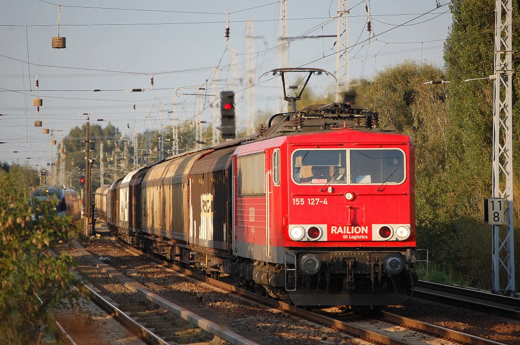 155 127-4 mit einem ganzzug Schiebewandwagen Richtung Karower Kreuz Berlin, 09.09.09 Berlin-Karow. 