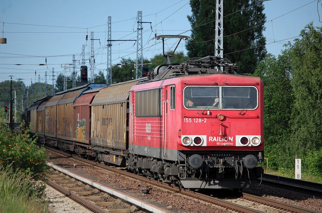 155 128-2 mit Ganzzug Schiebewandwagen (Papier), 10.06.13 Berlin-Karow.