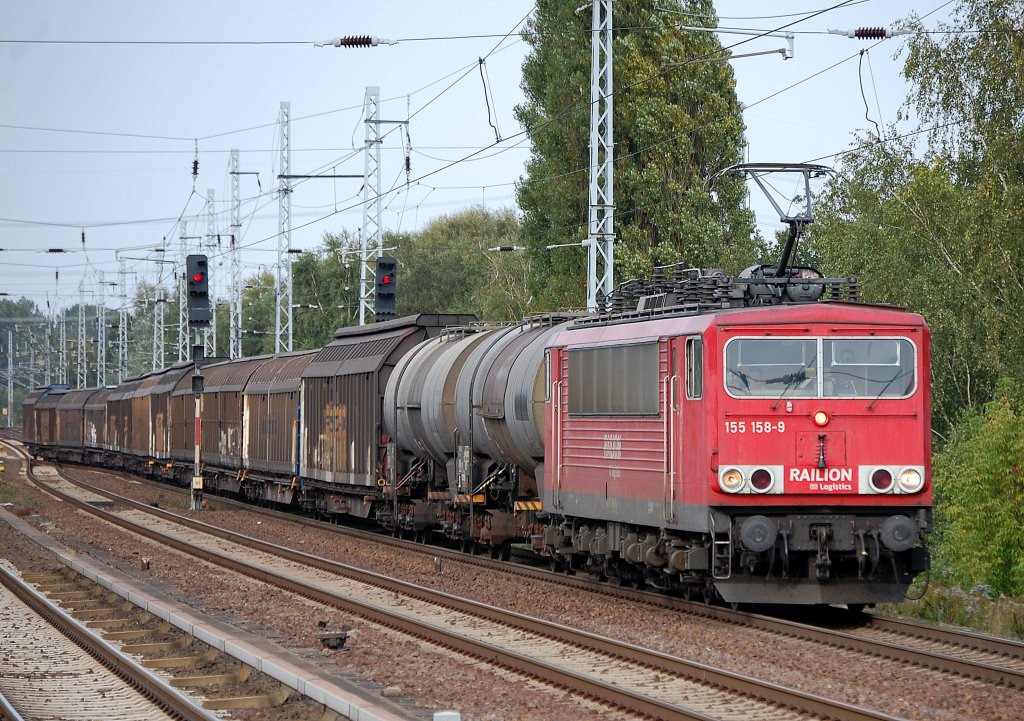155 158-9 mit gemischtem G�terzug am 21.09.12 Berlin-Karow.