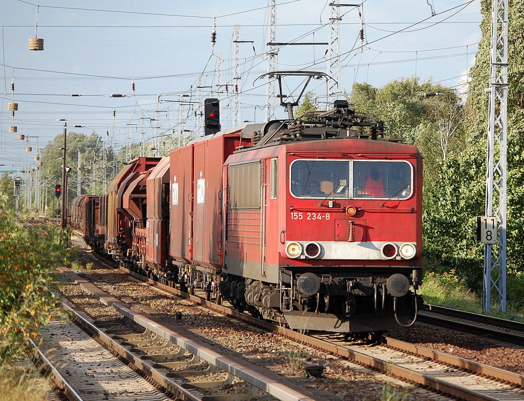 155 234-8 mit einem gemischten G�terzug Richtung Karower Kreuz Berlin, 28.05.09 Berlin-Karow.