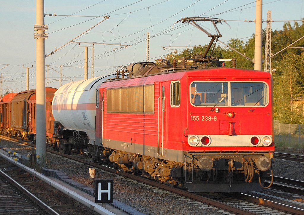 155 238-9 mit ungew�hnlich kurzem gemischten G�terzug Richtung Berliner Innenstadt, 22.09.10 Berlin-Blankenburg.