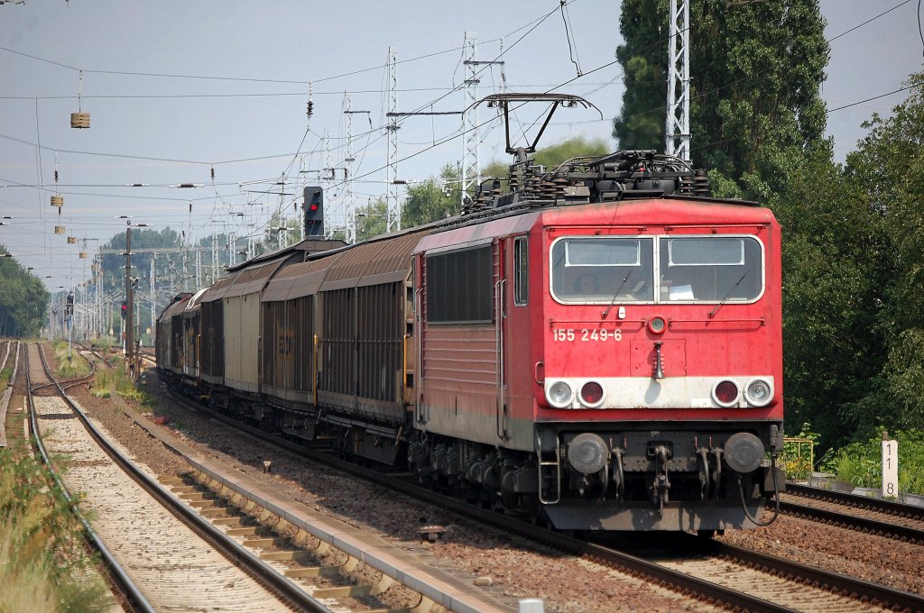 155 249-6 mit Ganzzug Schiebewandwagen, 26.07.12 Berlin-Karow.