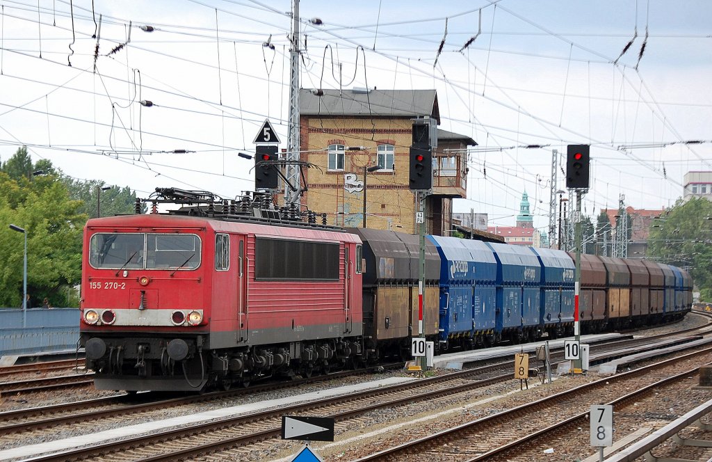 155 270-2 mit Ganzzug polnischer Sch�ttgutwagen, 13.06.12 Berlin Greifswalder Str.