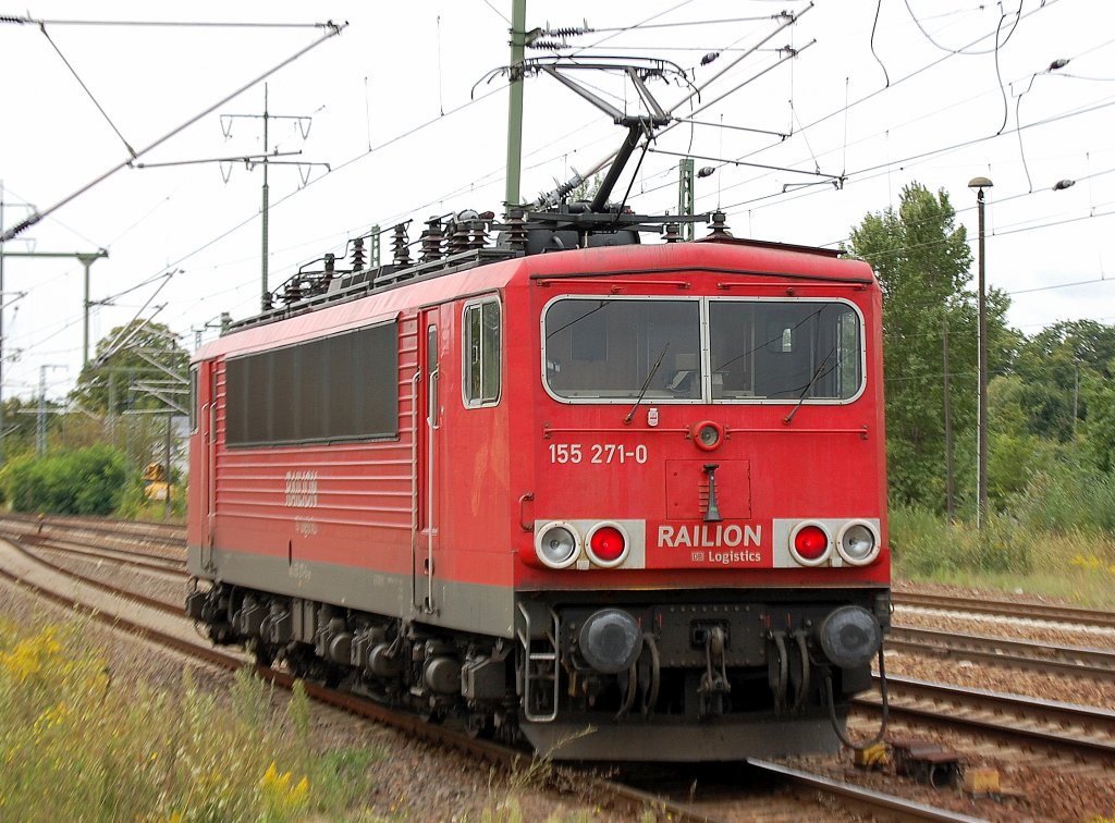 155 271-0 auf Leerfahrt, 02.09.10 Bhf. Flughafen Berlin-Sch�nefeld.