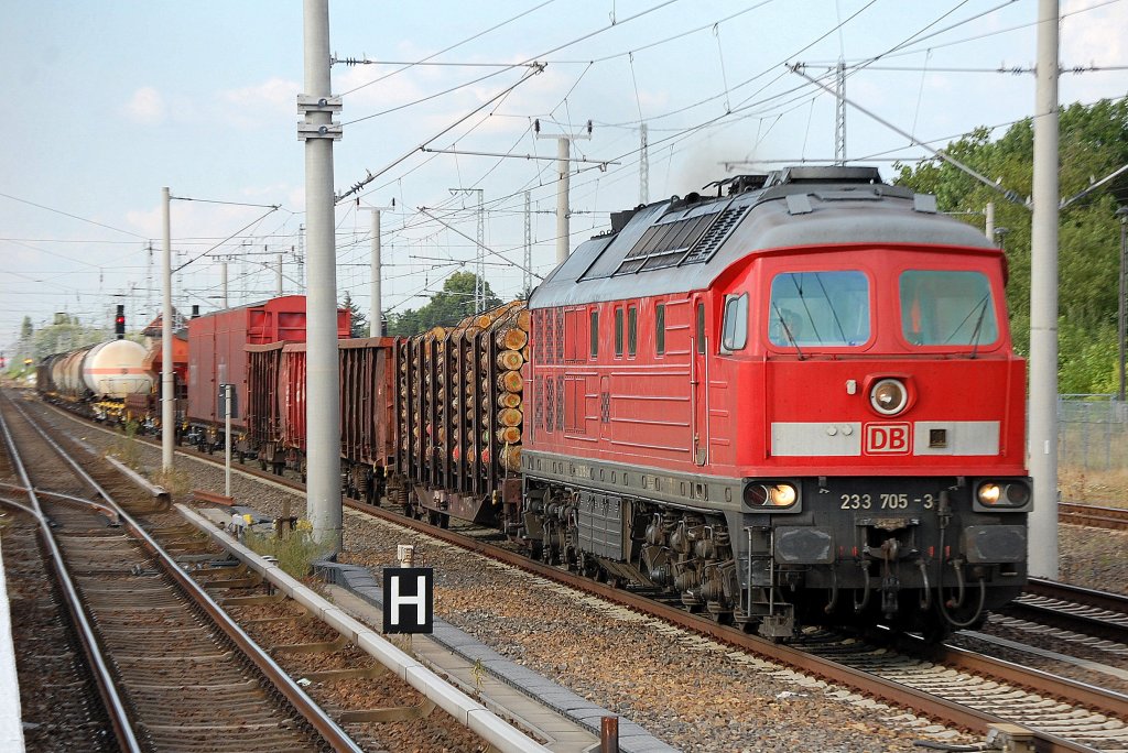 233 705-3 mit gemischtem G�terzug Richtung Berliner Innenring, 26.07.10 Berlin-Blankenburg. 