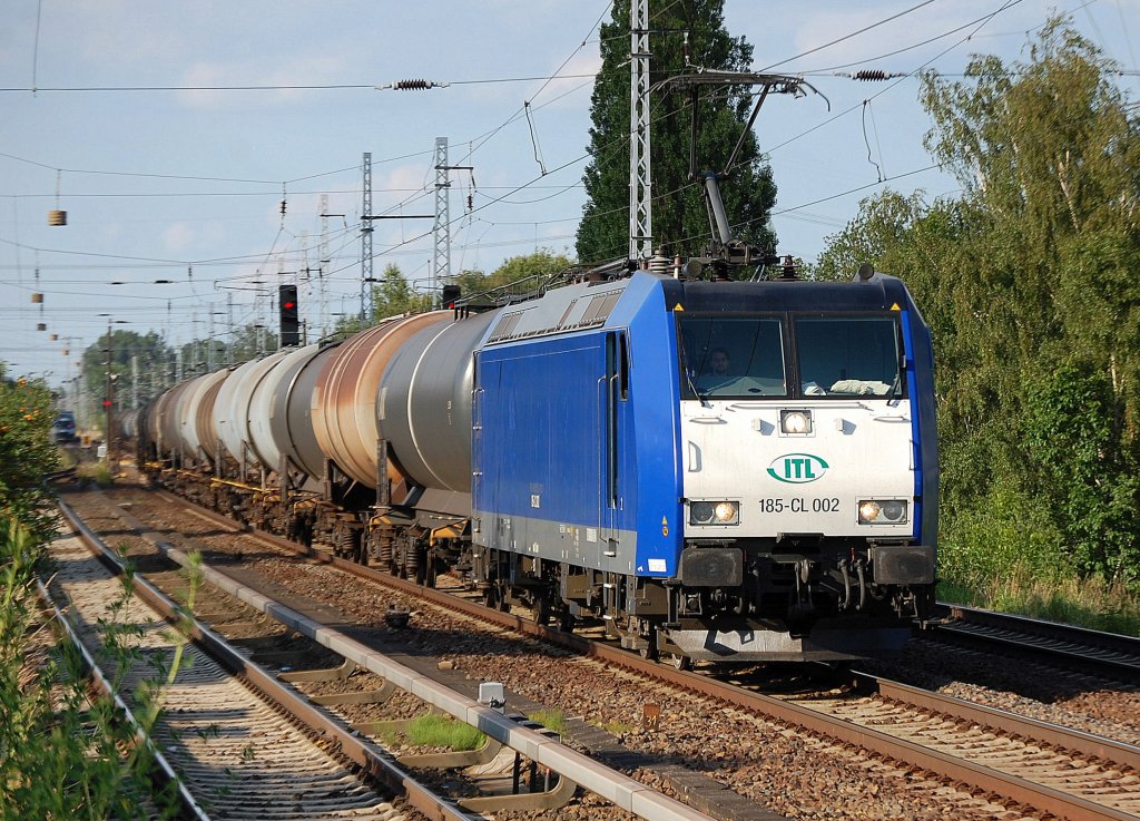 CBRail Leasinglok 185-CL 002 (91 80 6185 502-2 D-VCD) angemietet von ITL unterwegs mit Kessewagenganzzug Richtung Karower Kreuz Berlin, 
