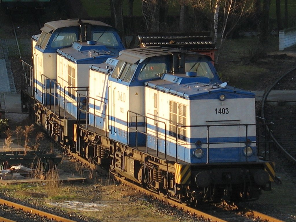 D u. D 1403 (92 80 1203 214-2 D-DUD, Bj.1973) inzwischen weiterverkauft + D u. D 1401 (92 80 1203 205-0 D-DUD, Bj.1970) Winter 2008 im Berliner Westhafen, inzwischen kein T�tigkeitsfeld mehr dieser Firma.   