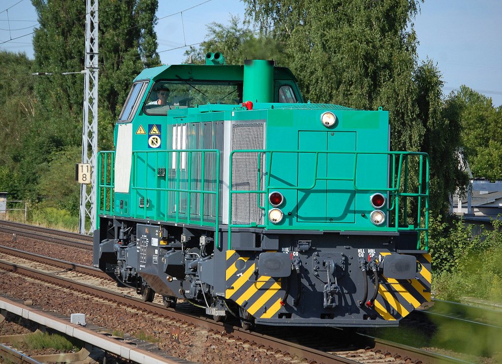 Diesmal ohne Anh�ngsel, die gr�ne MaK G 1206 ohne INR Nr. oder Firmierung am 24.07.13 Berlin-Karow.