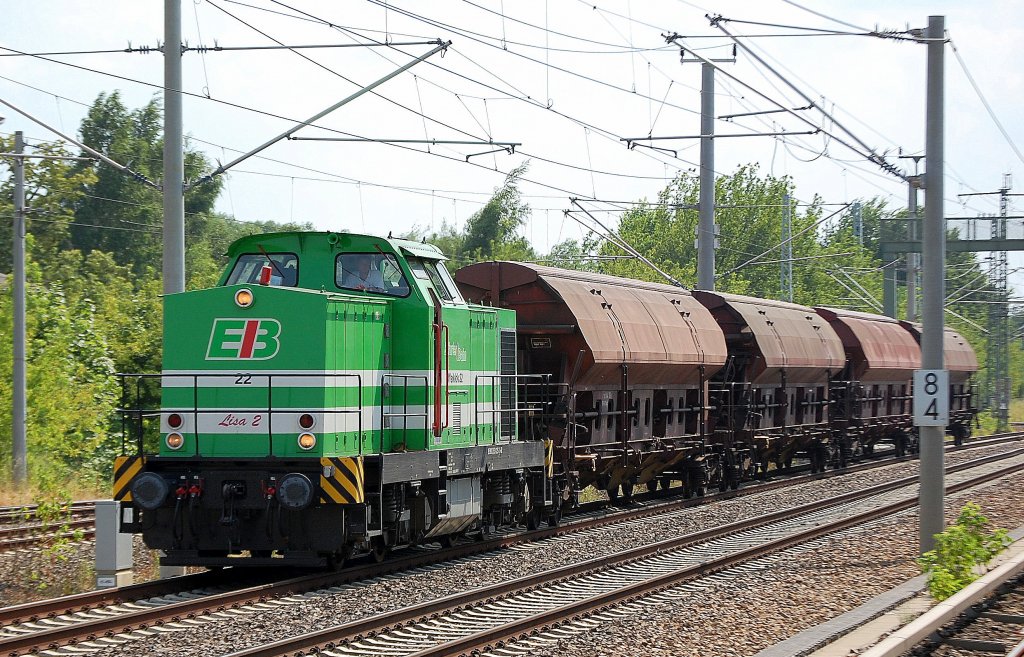 EIB 22  Lisa 2  (95 80 3293 025-3 D-EIB, Umbau bei ADtranz 2000 Spenderlok unbekannt) im Moment verliehen an die EBS um f�r diese einen weiteren RegioShuttle im Stadler Werk Berlin-Pankow zur �berf�hrung abzuholen, 14.07.10 Berlin-Blankenburg Richtung Berlin-Karow.