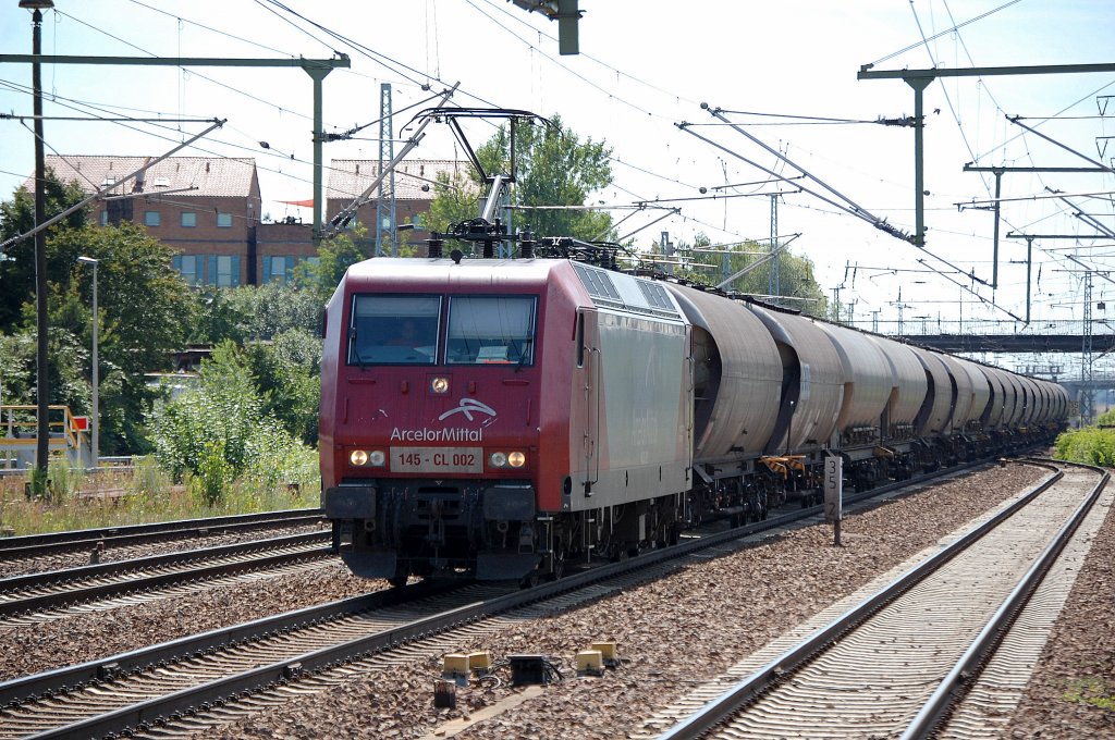 EKO-Trans 145-CL 002 (91 80 6145 082-4 D-EKO) mit Ganzzug Staubgutsilowagen (Steinkohlestaub) am 23.07.12 Bhf. Flughafen Berlin-Sch�nefeld.