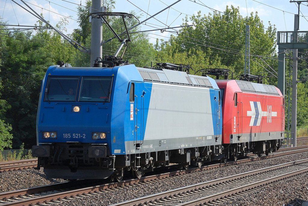 HGK Lokzug mit 185 521-2 und 2002/145-CL 012 am Haken Richtung Bernau, 18.07.13 Berlin-Blankenburg. 
