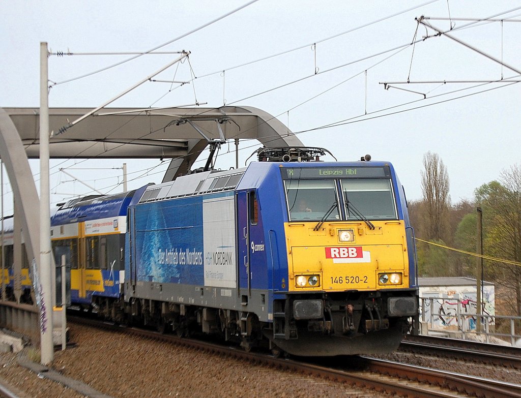 InterConnex nach Leipzig Hbf. mit 146 520-2 (91 80 6146 520-2 D-RBB) Richtung Berlin-Gesundbrunnen, 11.04.11 Berlin-Pankow. 