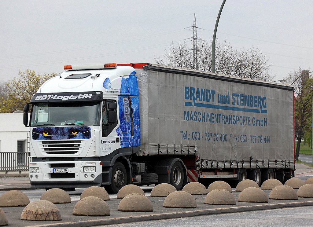 IVECO Sattelzug der BDT-Logistik am 12.04.12 Berlin-Beusselbr�cke.