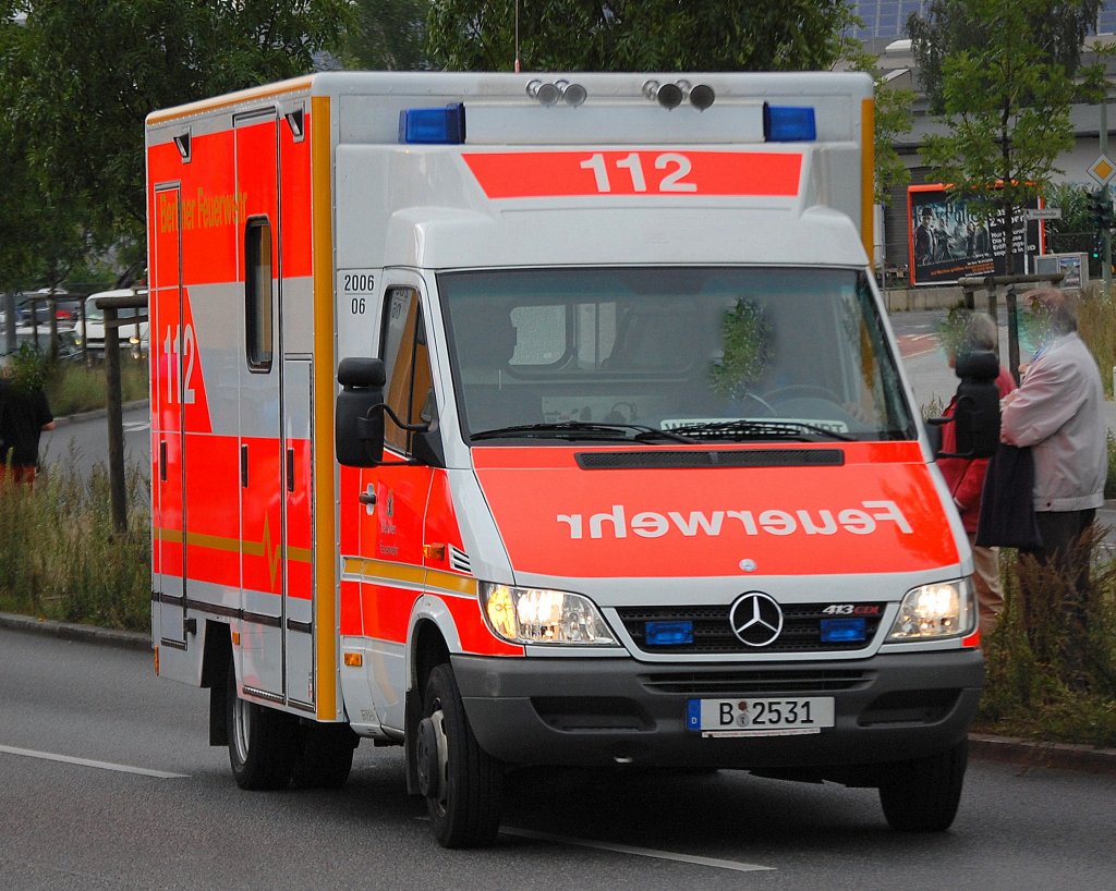 MB 413 CDI Kastenmodul RTW der Berliner Feuerwehr, 24.07.09 Berlin-Moabit.  