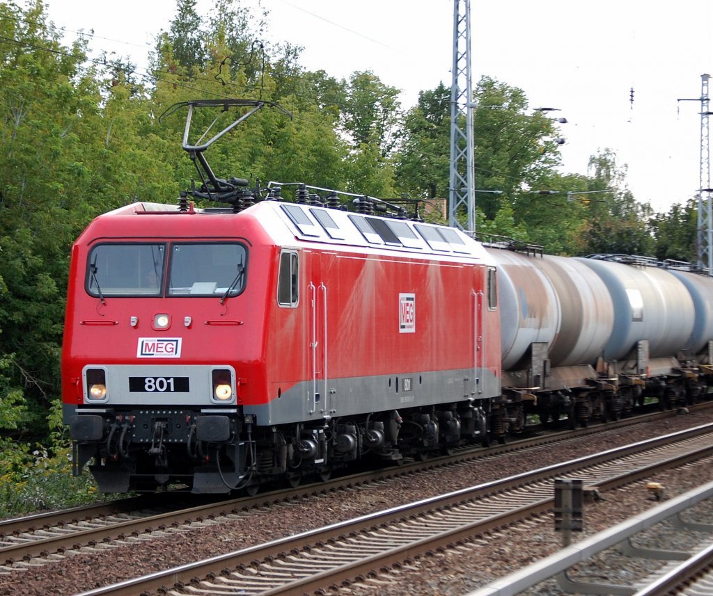 MEG 801 (91 80 6156 001-0 D-MEG, Bj.1991) mit Leerzug Kesselwagen Richtung Schwedt �ber Bernau, 17.09.08 Berlin-Karow.