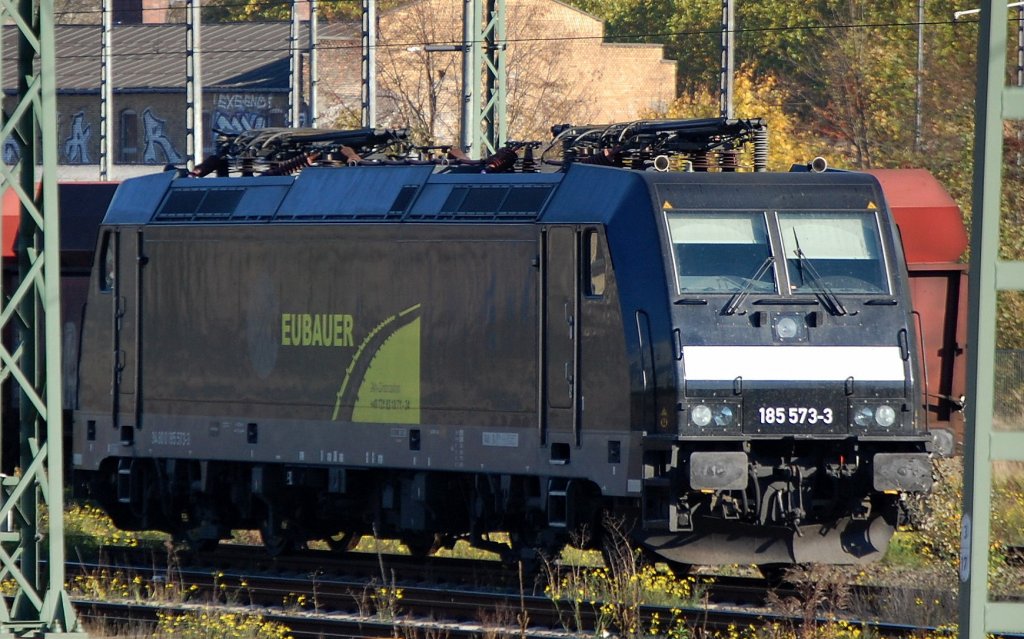 MRCE Leasinglok 185 573-3 (Bombardier Bj.2006) mit dem Logo der Fa. RAN am 20.10.08 Gbf. Berlin-Moabit.