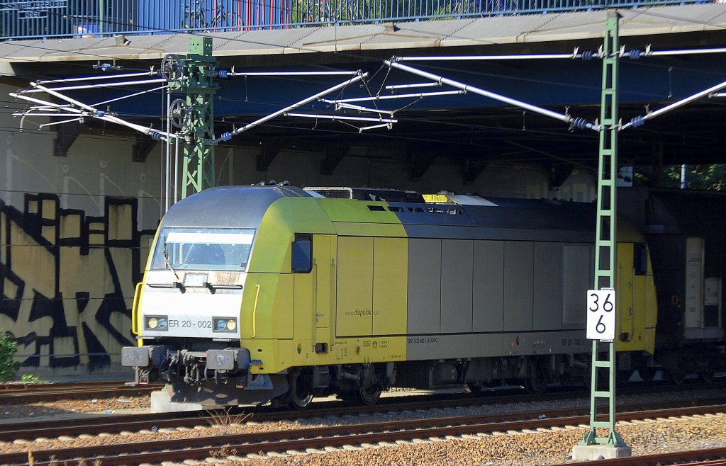 MRCE Sispolok ER 20-002 (92 80 1223 002-7 D-DISPO, Siemens Bj.2003) mit einem Ganzzug Schiebewandwagen Richtung Berlin-Wedding, 21.08.10 Berlin Beuselstr. 