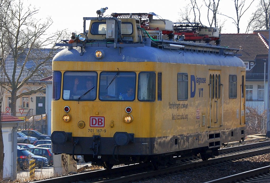 Oberleitungsmesswagen- Diagnose VT 701 167-9 der DB Netz Instandhaltung Richtung Bernau, 05.03.12 Berlin-Karow. 
