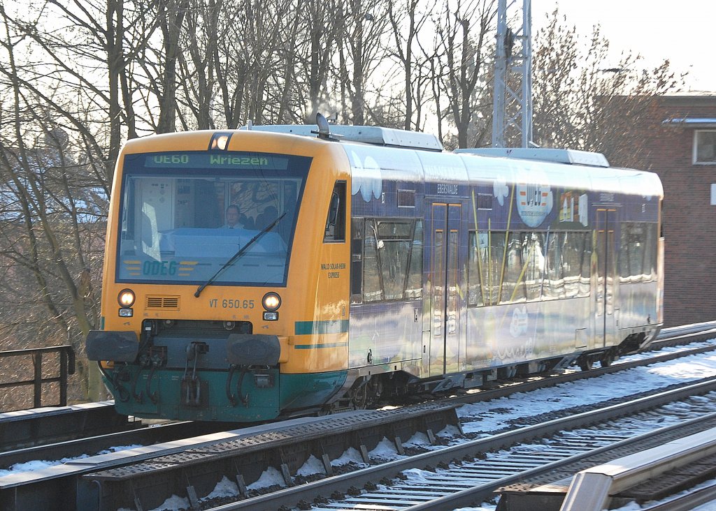 ODEG VT 650.65  WALD SOLAR-HEIM EXPRESS  auf der Linie OE60 nach Wriezen Richtung Bernau, 05.01.11 Berlin-Karow.