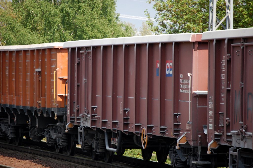 Offene G�terwagen vom Wageneinsteller NACCO vom Typ Eanos in Deutschland eingestellt Nr.?, 30.04.09 Berlin-Karow.