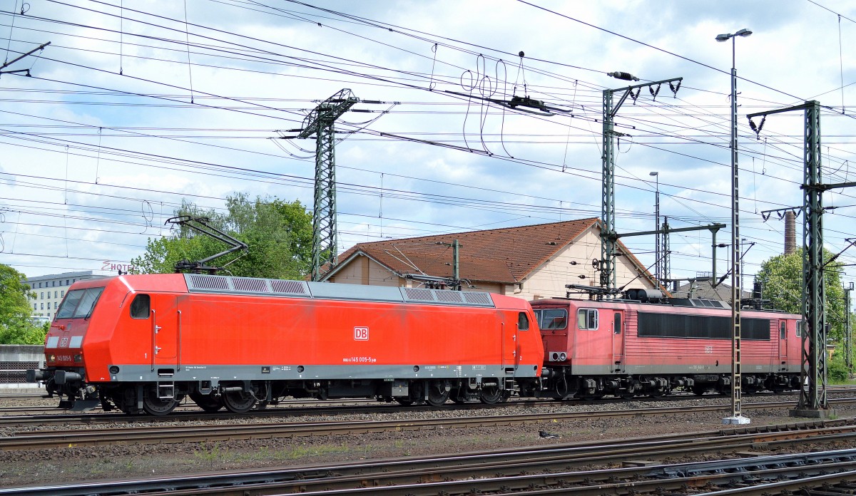 145 005-5 mit 155 040-9 am Haken am 16.05.14 Durchfahrt Bhf. Fulda.