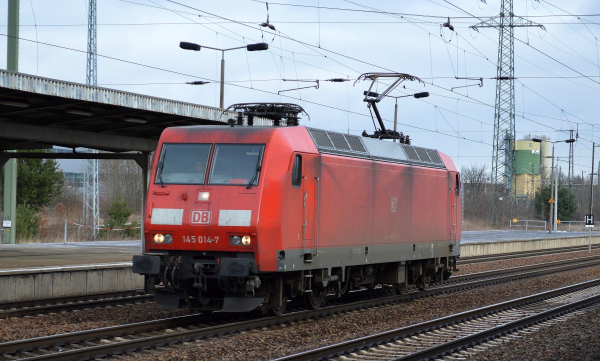145 014-7 am 03.02.15 Durchfahrt Bhf. Flughafen Berlin-Schönefeld.