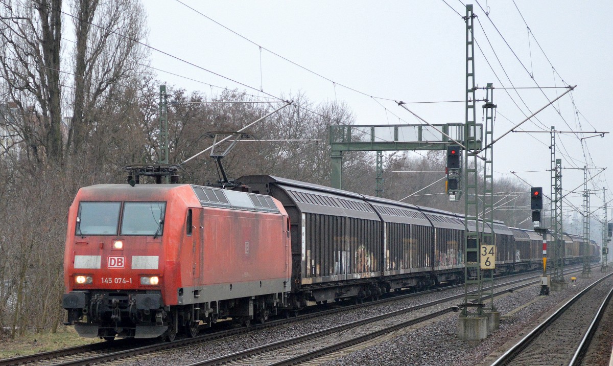 145 074-1 mit gemischtem Güterzug am 13.02.15 Berliner Innenring Höhe Berlin Jungfernheide. 
