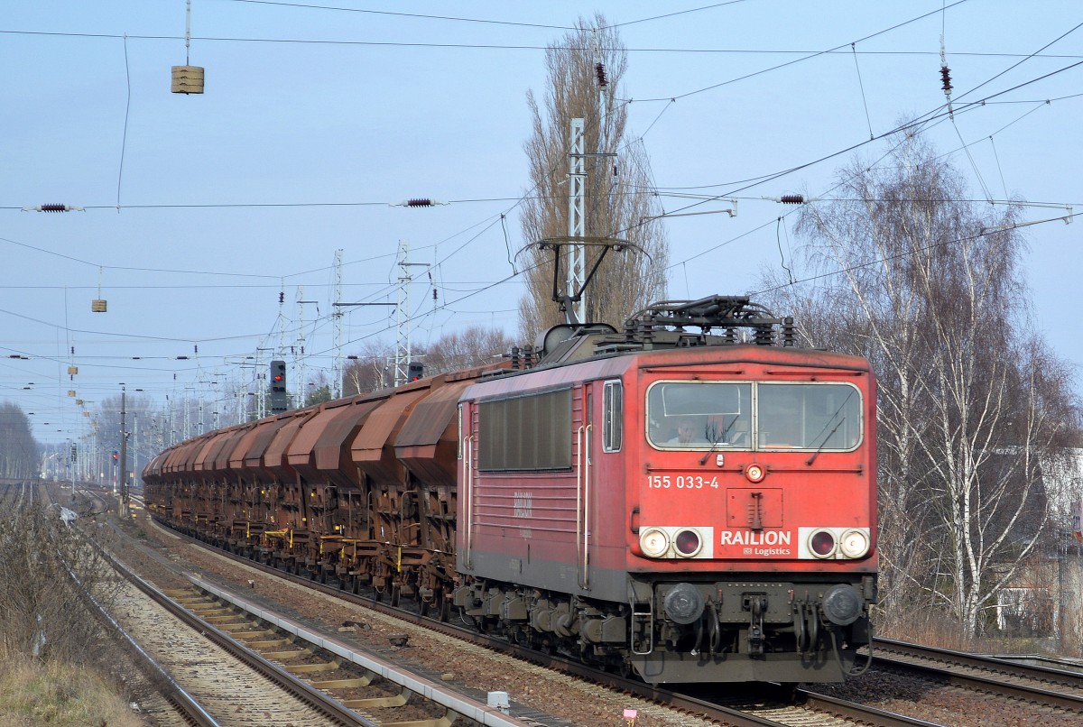155 033-4 mit ganzzug gedeckter Schüttgutwagen am 07.03.14 Berlin-Karow.