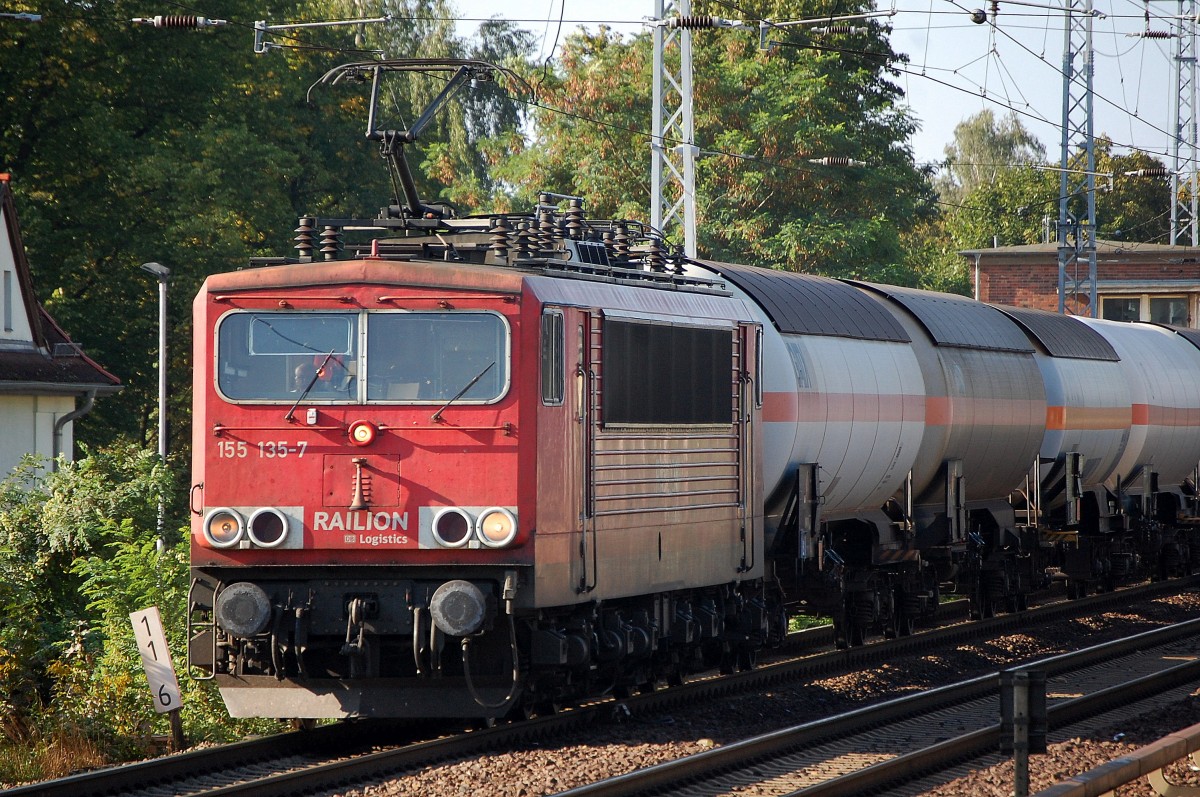 155 135-7 mit Kesselwagenzug am 05.09.13 Berlin-Karow Richtung Bernau
