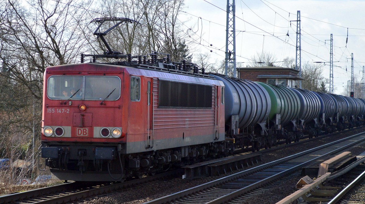 155 147-2 mit Kesselwagenzug am 04.03.15 Berlin-Karow. (Gruß an den freundlichen TF)