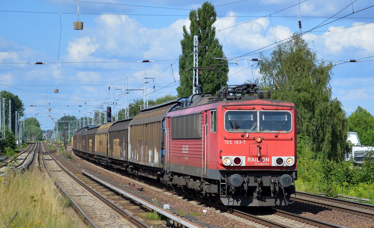 155 183-7 mit ganzzug Schiebewandwagen am 31.07.14 Berlin-Karow.