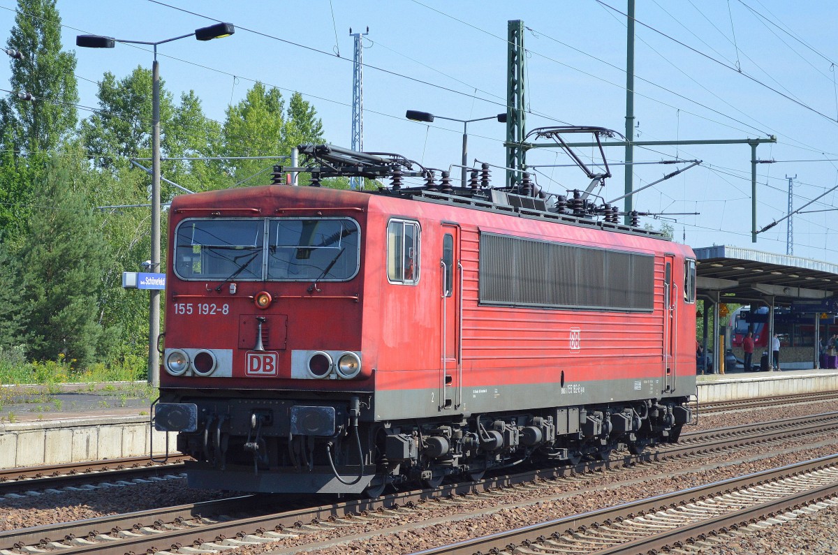155 192-8 am 03.08.15 Durchfahrt Bhf. Flughafen Berlin-Schönefeld.