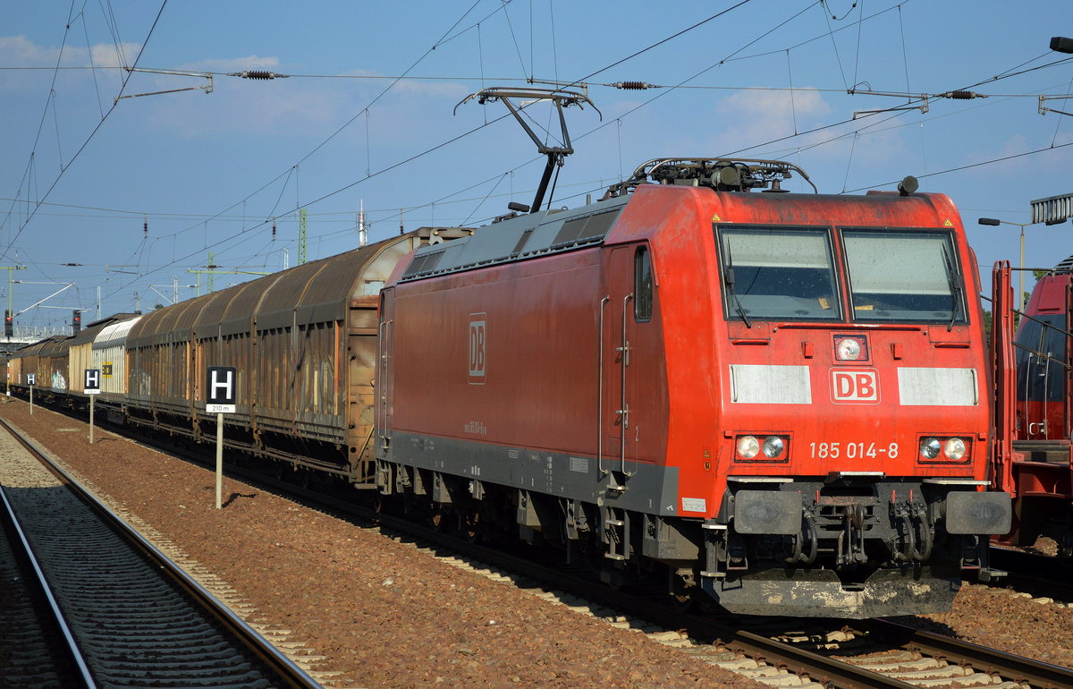 185 014-8 mit Ganzzug Schiebewandwagen am 13.09.16 Bf. Flughafen Berlin-Schönefeld.