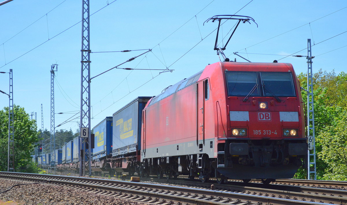 185 313-4 mit KLV-Zug (LKW WALTER Trailer) am 17.05.17 Berlin-Wuhlheide.