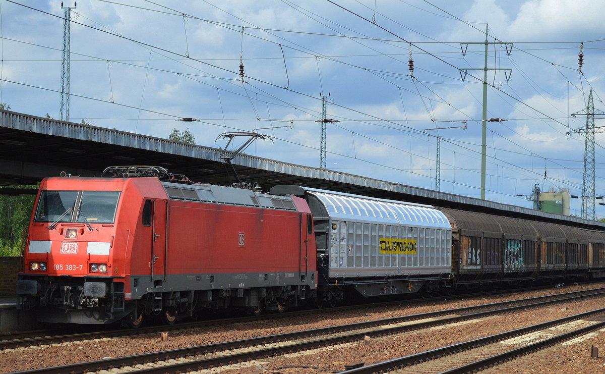 185 383-7 mit Ganzzug Schiebewandwagen am 19.07.16 Bf. Flughafen Berlin-Schönefeld.
