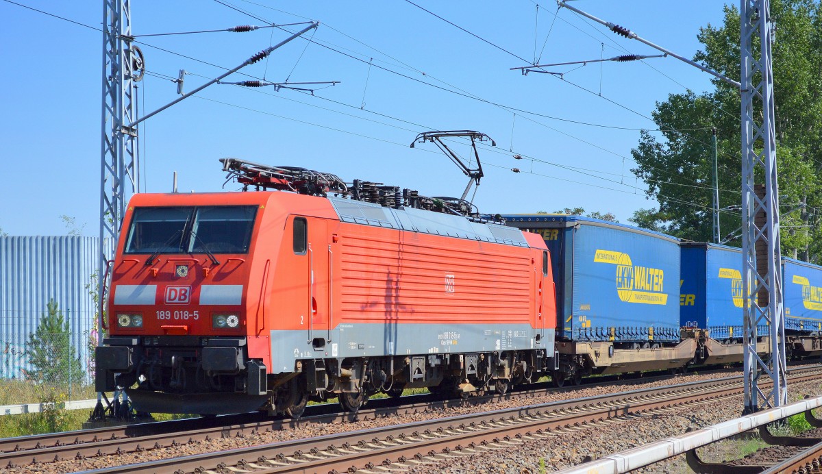 189 018-5 mit KLV-Zug am 20.08.15 Richtung Oranienburg in Mühlenbeck/Mönchmühle bei Berlin.