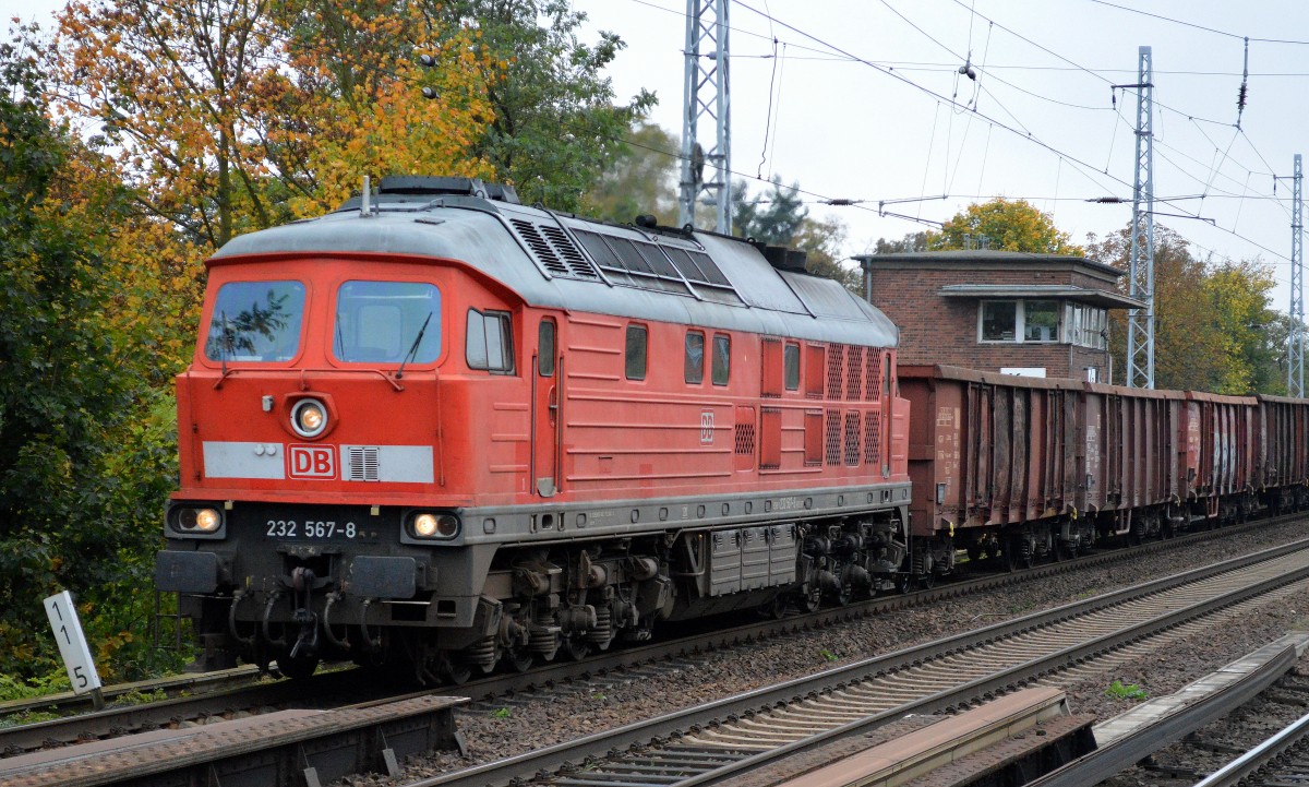 232 567-8 mit Ganzzug offener Güterwagen Richtung Bernau am 23.10.14 Berlin-Karow.