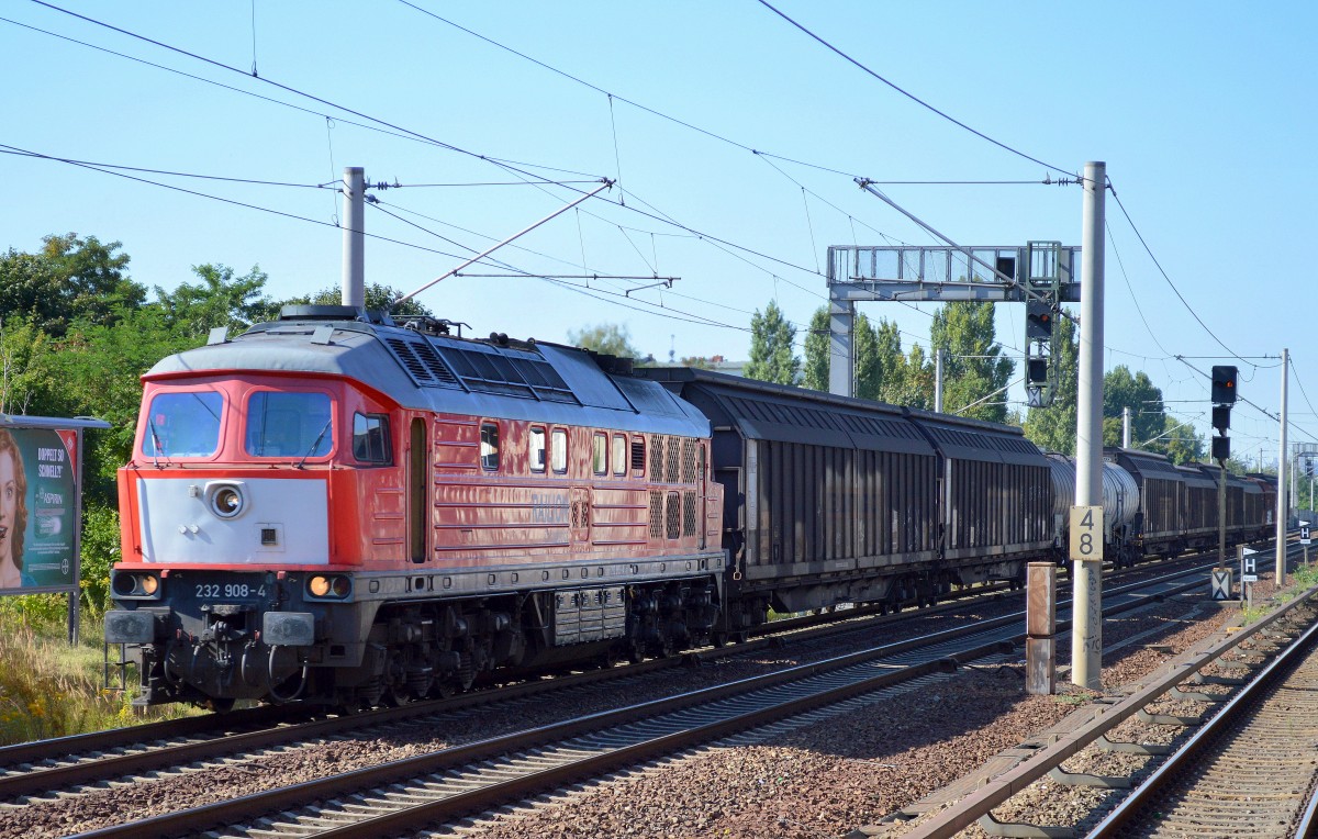 232 908-4 mit einem gemischten Güterzug am 28.08.14 Richtung Berlin-Blankenburg in Berlin-Pankow.