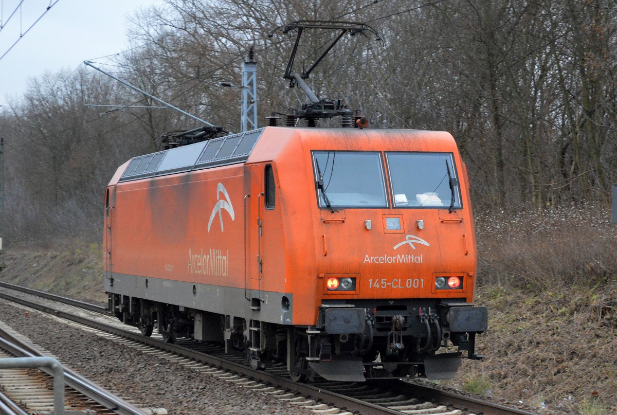 ArcelorMittal Eisenhüttenstadt Transport GmbH/EKO-Trans 145-CL 001(145 081-6)am 07.12.15 Berlin-Hohenschönhausen. 