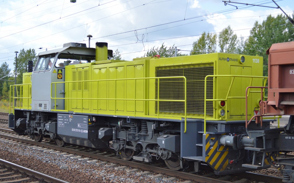 Auch die Alpha Trains Mietlok 1138 (275 119-6) von Locon durchfuhr heute wieder den Bhf. Flughafen Berlin-Schönefeld mit tschechischen Schüttgutkippwagen, 20.08.14