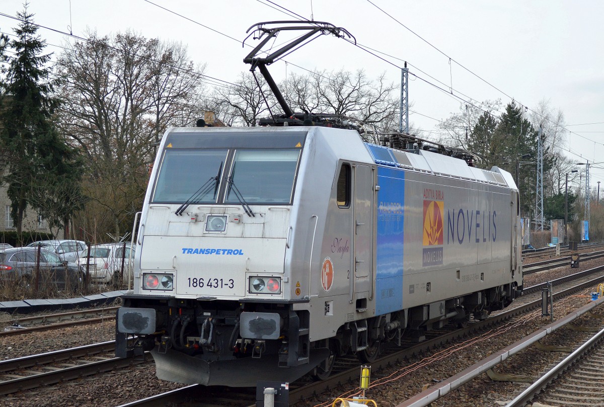 Bräunert Eisenbahnverkehr GmbH & Co. KG/Transpetrol mit 186 431-3 (NVR-Number: 91 80 6186 431-3 D-Rpool] Name: Nayla am 03.03.16 Berlin-Hirschgarten.