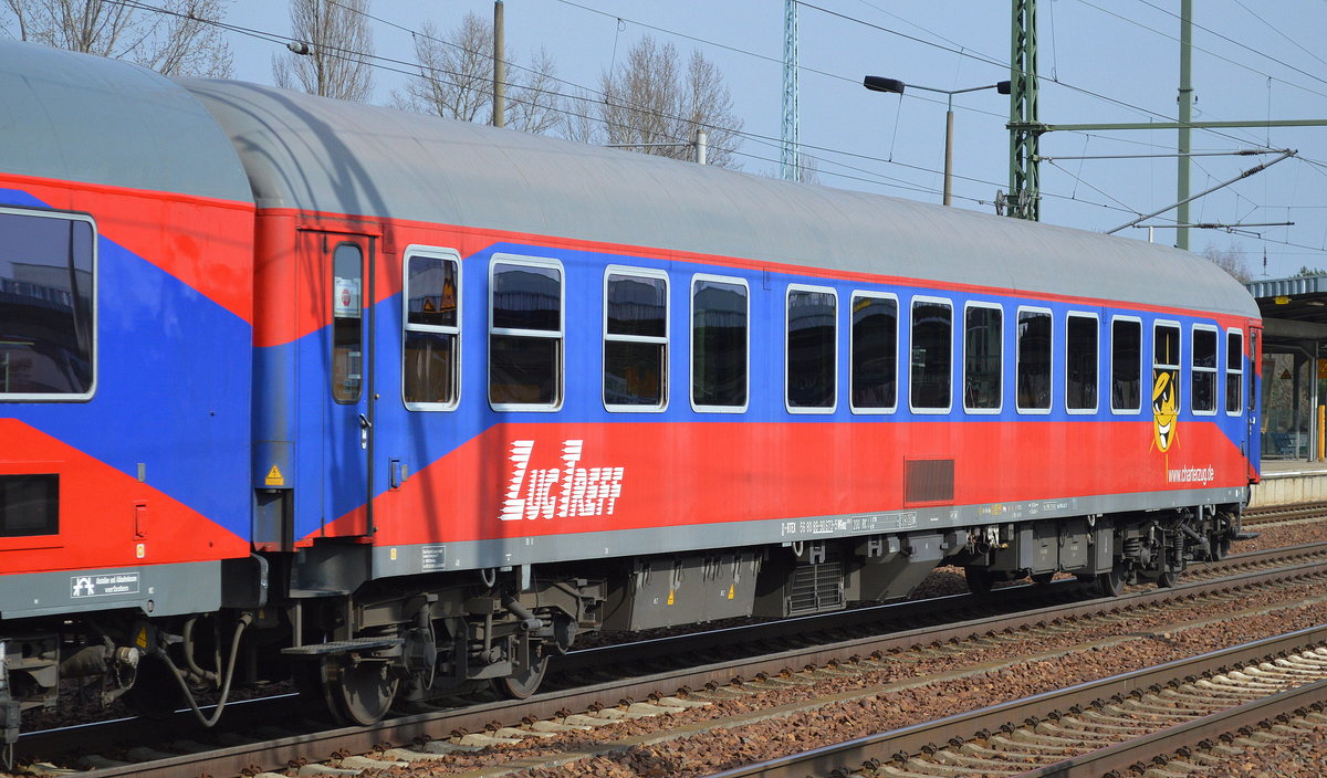 BTEX Gesellschaftswagen (ZUGTREFF) mit der Nr. D-BTEX 56 80 89-90 673-5 WGmz 638-9? am 13.03.17 im Sonderzug Bf. Flughafen Berlin-Schönefeld.