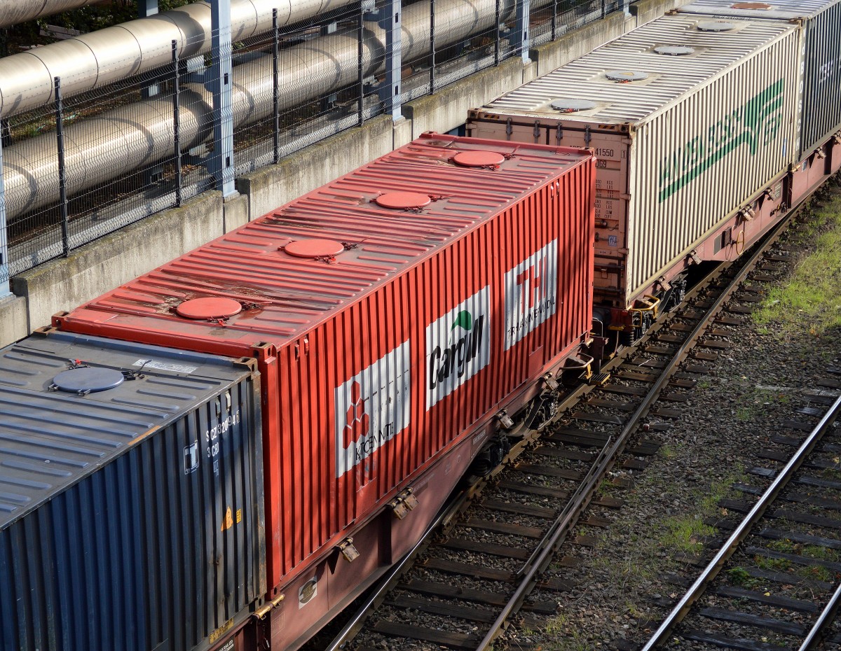 Bulk-Container mit verschiedenen Firmen-Logos auf dem Weg zum Terminal Berliner Westahfen 22.09.14