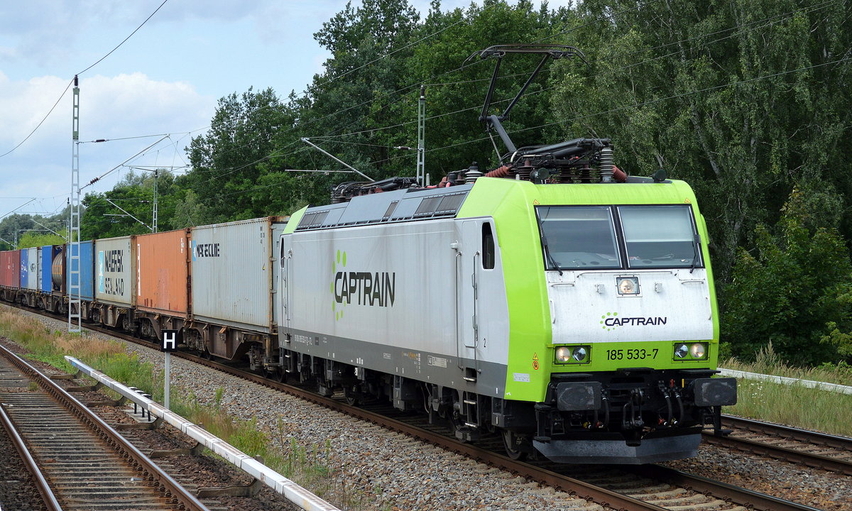 Captrain/ITL 185 533-7 mit Containerzug am 04.08.17 Mühlenbeck bei Berlin Richtung Karower Kreuz Berlin. 