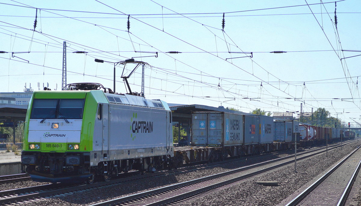 Captrain/ITL 185 649-1 mit Containerzug am 15.09.16 Bf. Flughafen Berlin-Schönefeld.