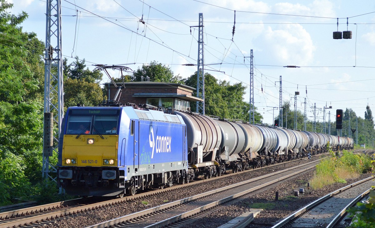 connex Lok 145 521-0 mal wieder im Güterzugeinsatz mit Kesselwagenzug Richtung Schwedt am 31.07.14 Berlin-Karow.